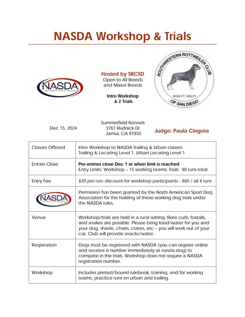 NASDA workshop & trials: Dec 15, 2024